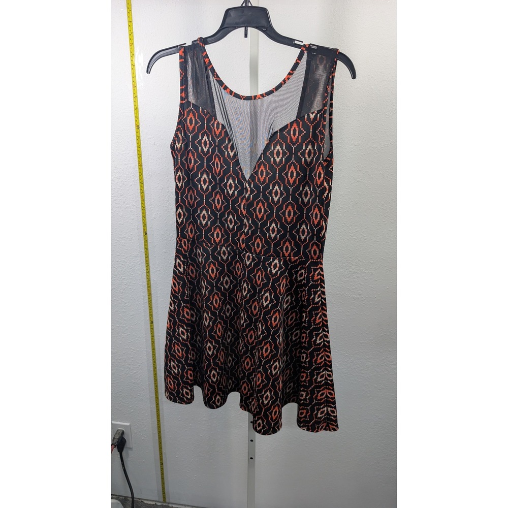 Zuleyka Rivera Miss Universe 2006 Skater Dress Orange Black Geometric Mesh Mini